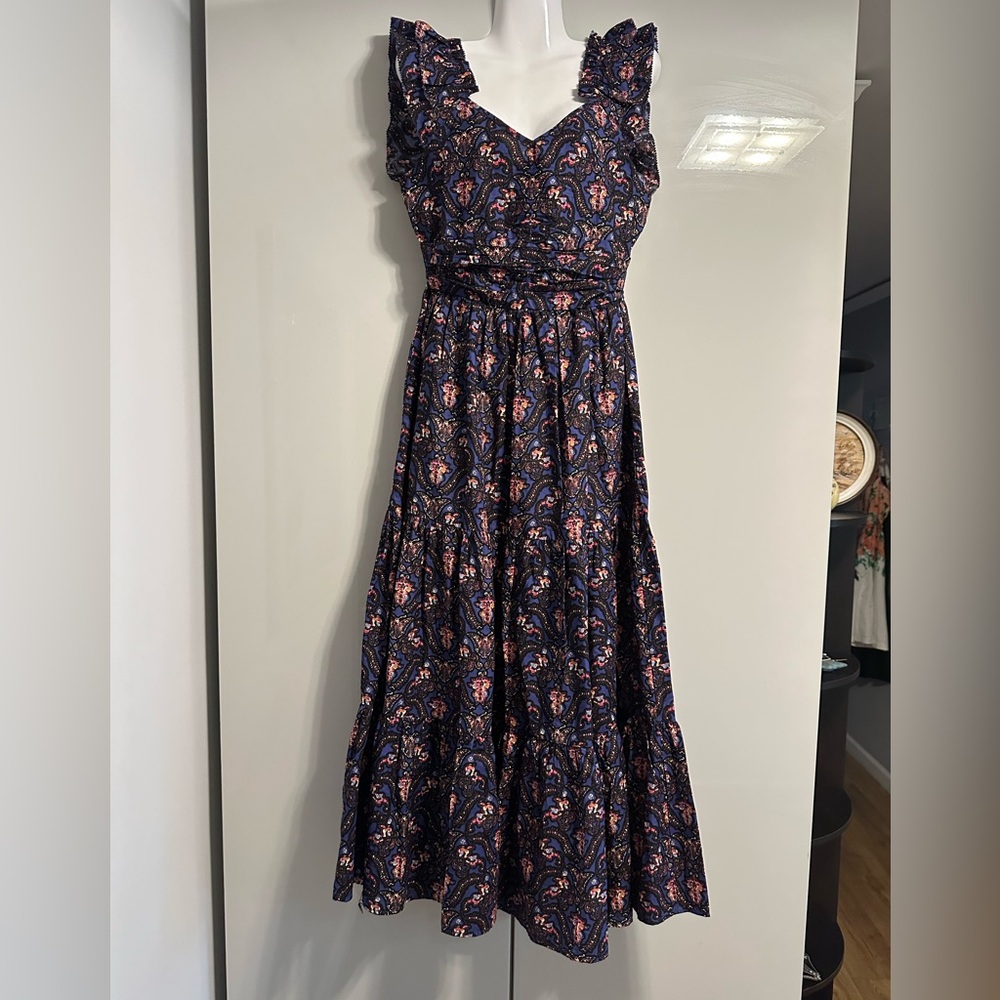 Caroline Constas Dark Blue and Pink Patterned Maxi Dress